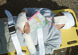 Triaged drill patient ready for transport