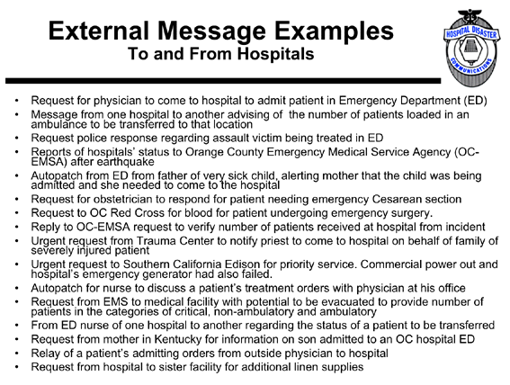 Sample external hospital messages