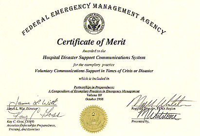 FEMA Certificate of Merit awarded in October 1998