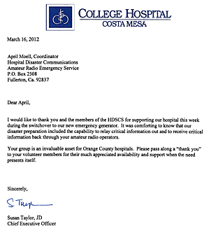 College Hosp Letter