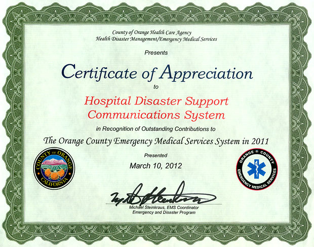 Certificate from OC-EMS