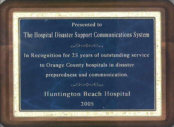 Award of appreciation from Huntington Beach Hospital