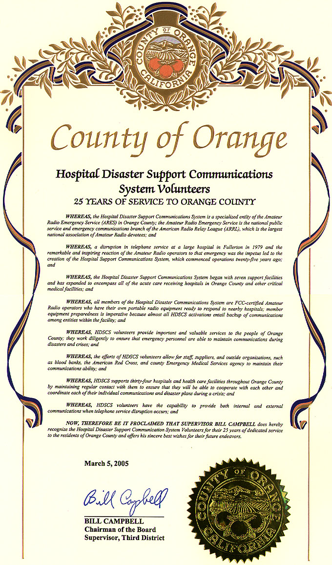 Board of Supervisors commendation 2005